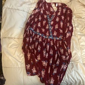 Maroon dress with pink floral print